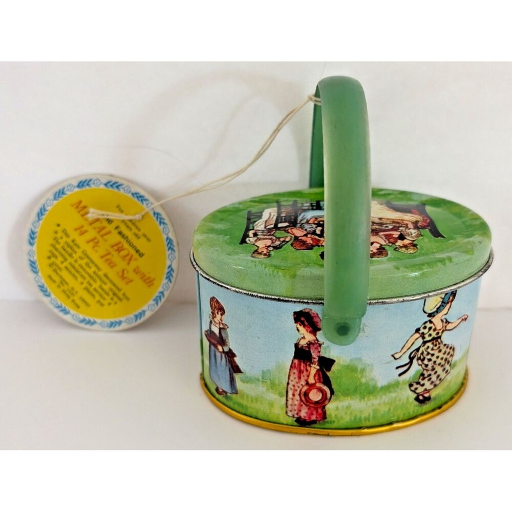 Vintage 1970 B. Shackman & Co Miniature 14 Piece Tea Set Unopened Pkg inside Tin